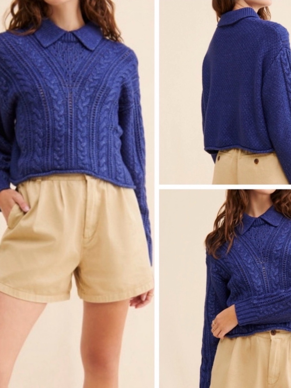 525 America Blue Spun Cable-Knit Pullover Collared Polo Sweater